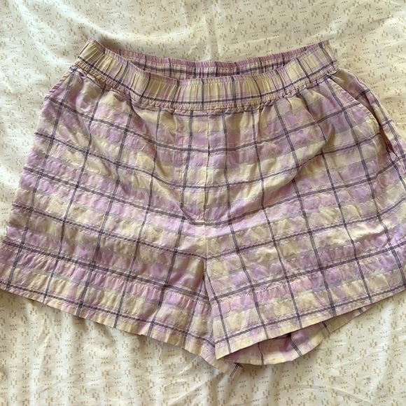 Ganni seersucker check purple plaid shorts - Picture 2 of 4